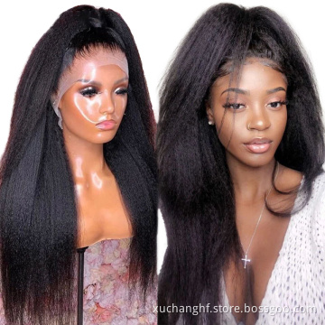 Factory Wholesale Human Hair Wigs Super Yaki Straight Brazilian Hair 13*4 Lace Front Wig 360 Swiss Lace Frontal with Baby Hair